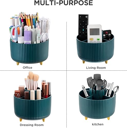 Miniatura 4 de HBlife Soporte para lápices para escritorio, 5 ranuras para organizadores y accesorios giratorios de 360 grados, suministros de papelería de