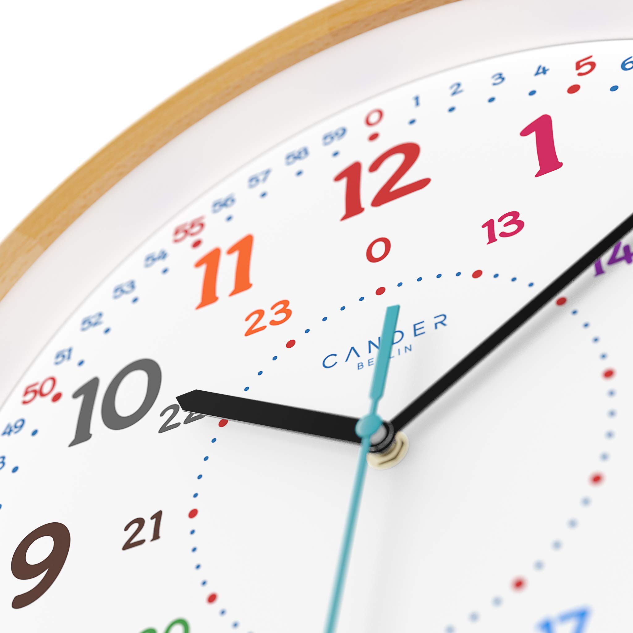 Cander Berlin MNU 11230 Wanduhr Kinder Holz 30,5 cm Lernen Lernzifferblatt Holzuhr lautlos geräuschlos leise Massivholz Holzrahmen Kinderzimmer ohne Tickgeräusche Junge Mädchen