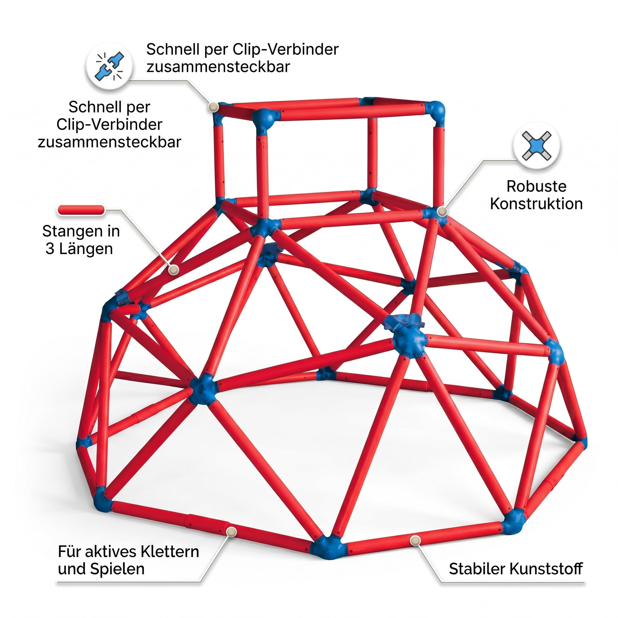Klettergerüst Outdoor Kletterkuppel Kletterturm von VDP – Outdoor Spielgerüst Kinder Outdoor, Klettergerüst Indoor, Spielturm, bis 70kg, Rot