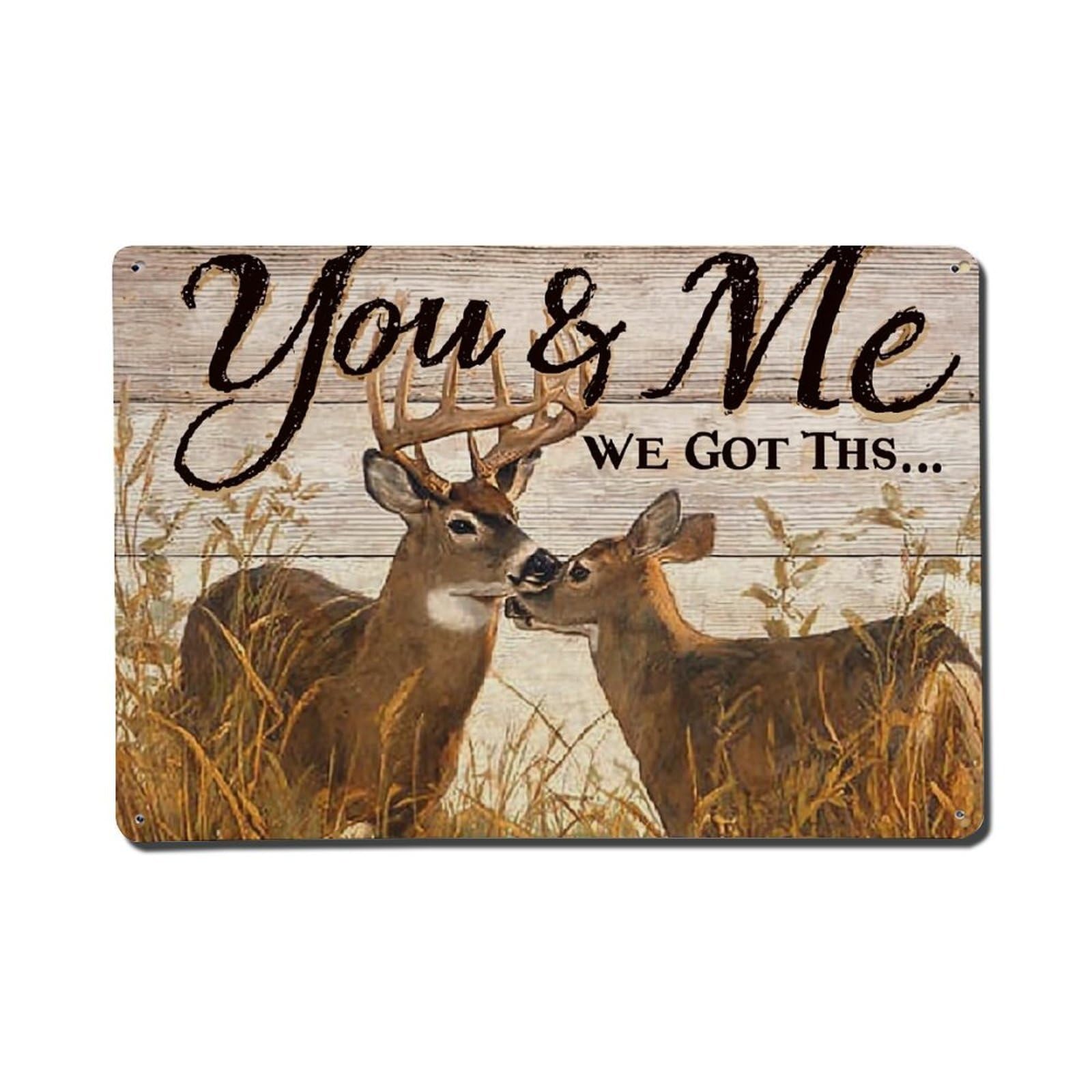 Deer Couple Wood Background Text Retro Metal Tin Sign, Vintage Decor Art Poster for Bar, Home, Man Cave, Kitchen, Laundry Room Gift 8x12Inch