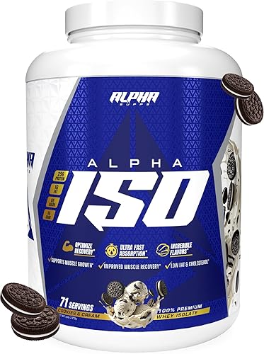 Alpha Supps ISO, polvo aislado de proteína de suero de leche 100% bajo en carbohidratos, 0.88 onzas por porción, ayuda a apoyar el crecimiento