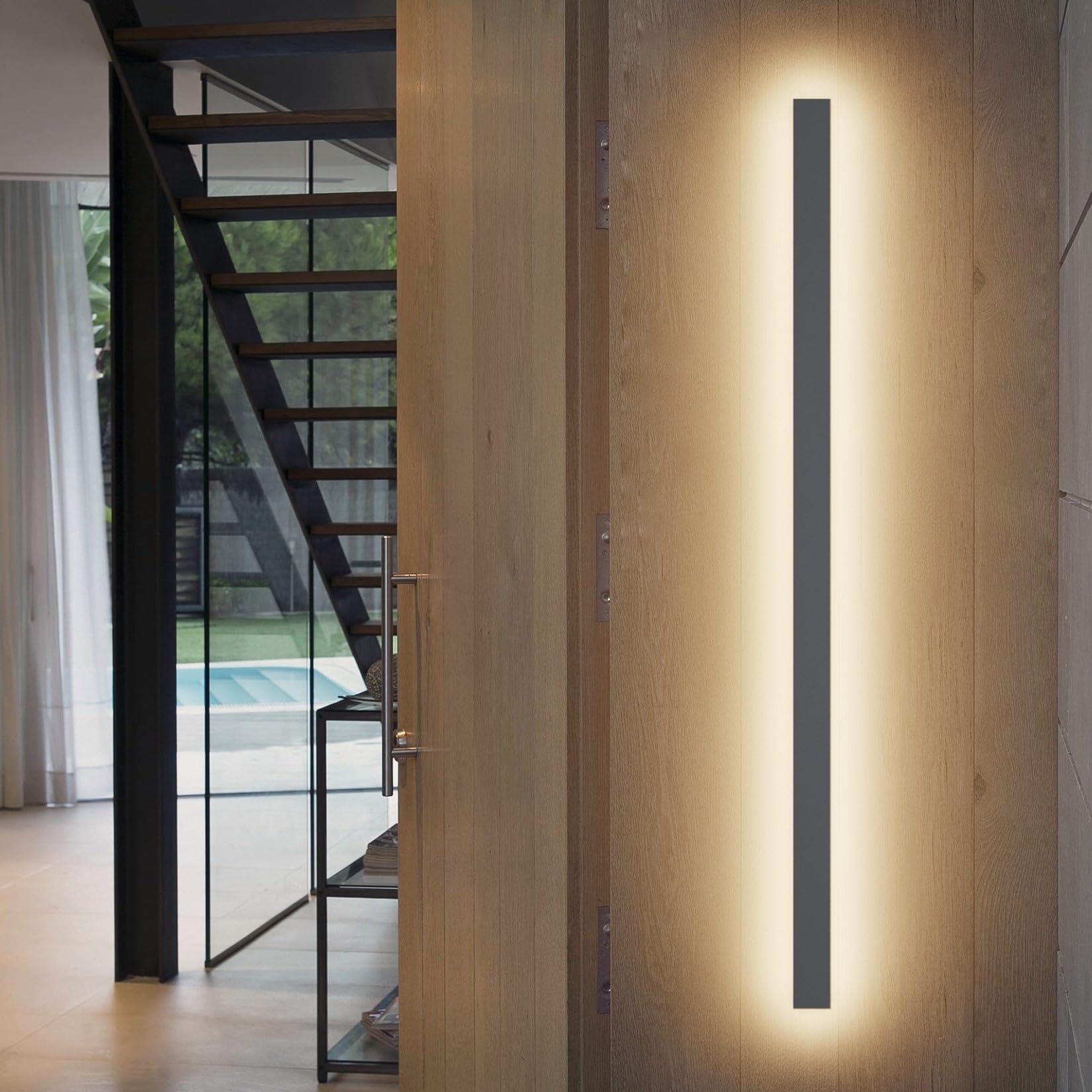 K-Bright 45W Lange Aussenlampe Villa Wandleuchte Anthrazit Naturweiß 4000K | Wasserdicht IP65, 150CM/59.05IN Außenwandleuchte für Gärten,Terrassen, Schlafzimmer, Wohnzimmer