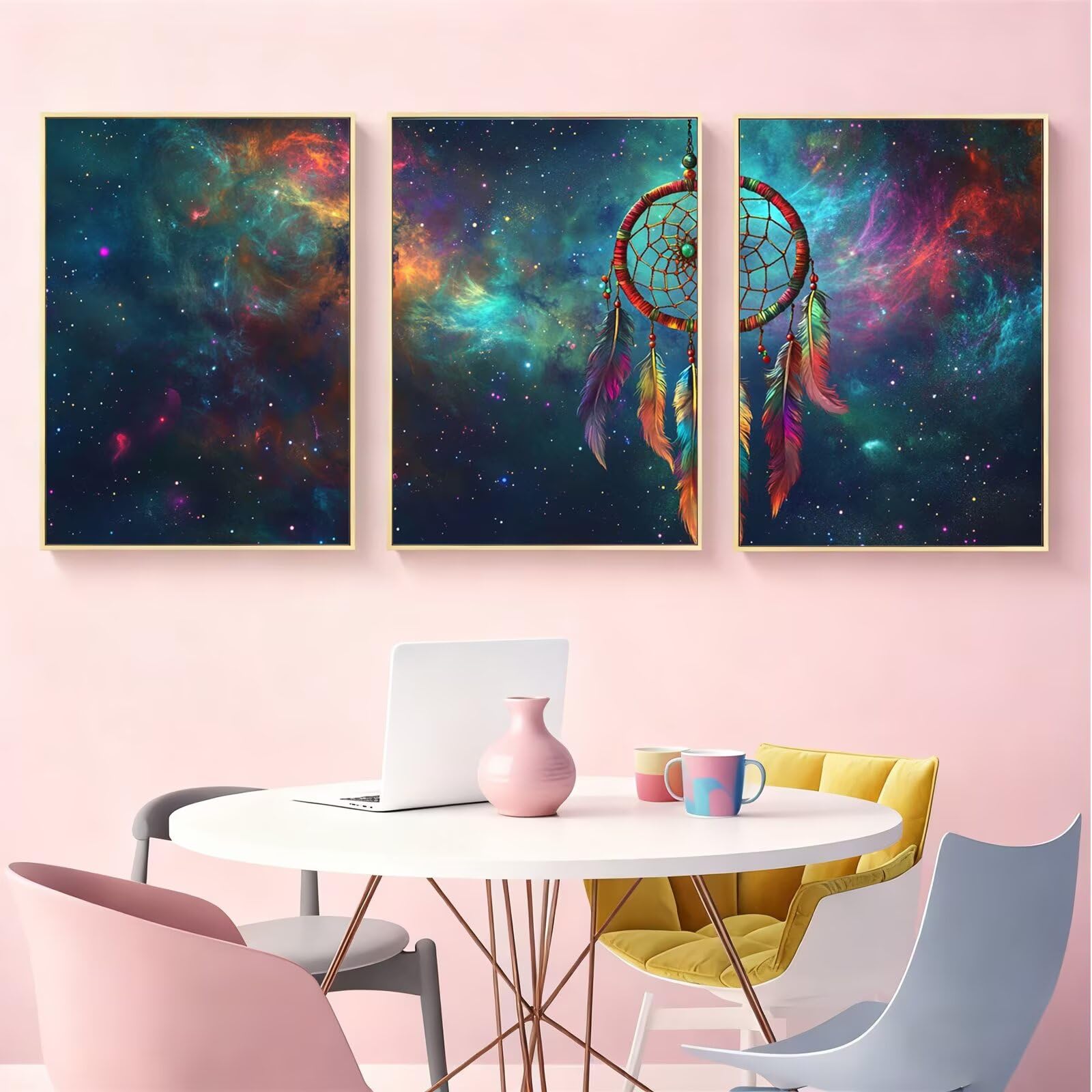 Oujkeef Leinwand Bilder Fantasie 3 Teilig Mit Massivholz Rahmen, Wandbilder Traumfänger, Schlafzimmer Bilder Badezimmer Wohnzimmer Wand Deko Modern Heimdekoration Bilderwand Geschenk 30x40cm,-f1229b