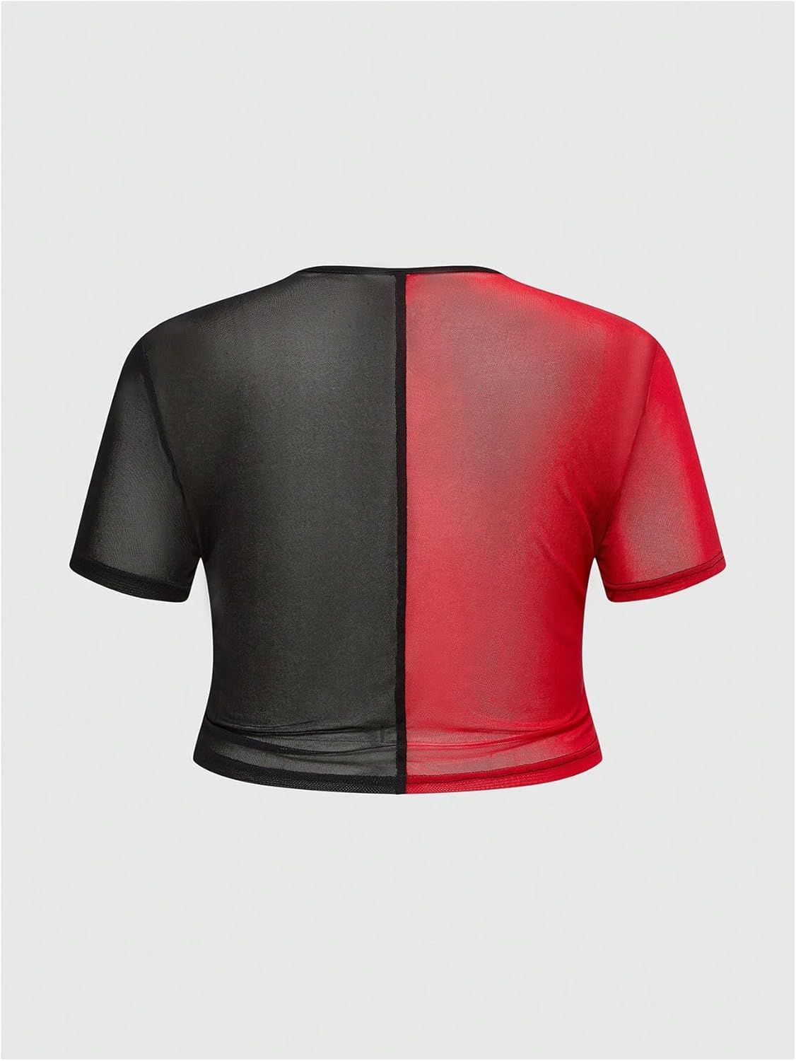 SHENHE Women's Plus Size Goth Punk Sheer Mesh Top Color Block Short Sleeve Slim Crop Top Clubwear - Image 3