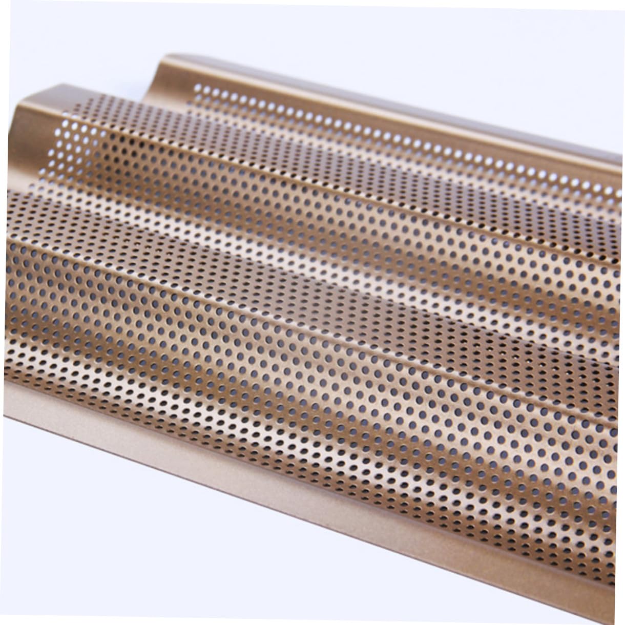 Goldfarbenes Baguette Backblech aus Schwerem Carbonstahl Fach Gelochte Antihaft Backform für Französisches und Italienisches Brot Kleines Brotbackblech für Zuhause