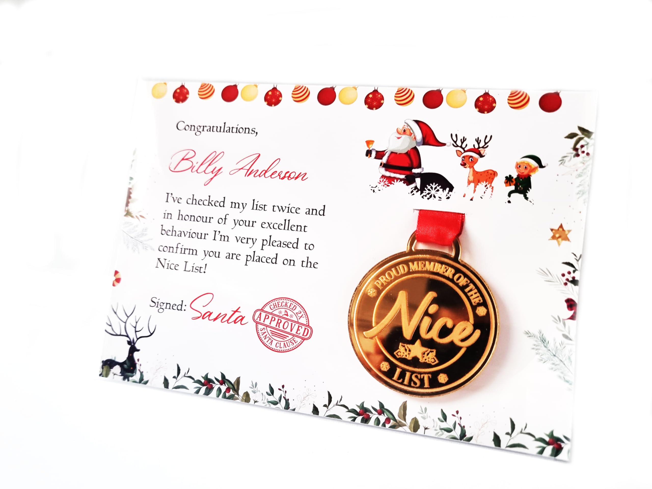 Santa Approval Medal – Personalised Christmas Gift, Festive Letter Keepsake, Christmas Eve Tradition