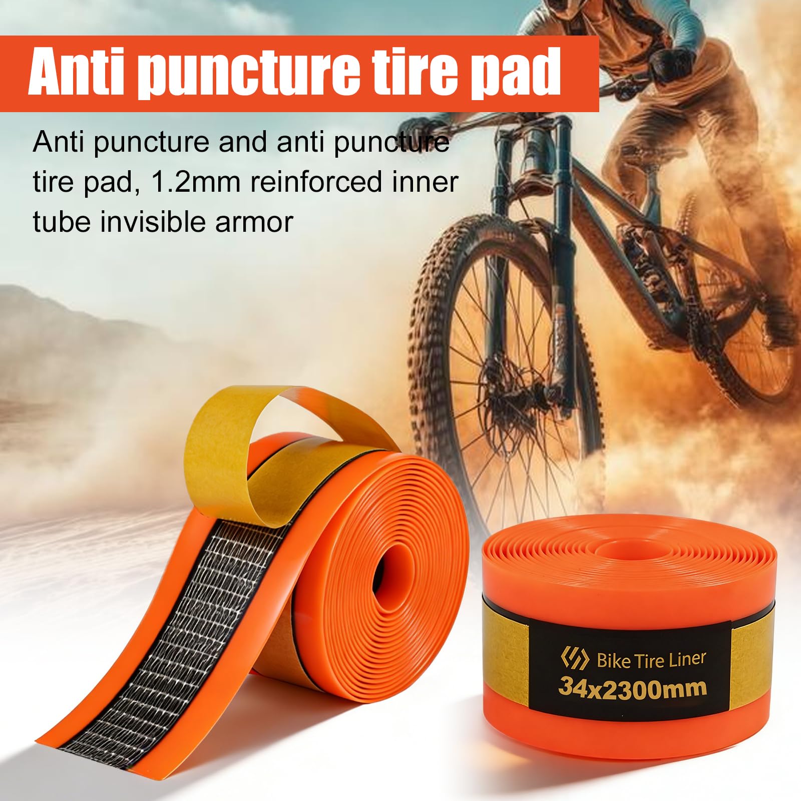 Lot de 2 rouleaux de protection anti-crevaison pour vélo : bande de pneu de vélo en TPU, 34 mm x 2300 mm, épaisseur 1,2 mm, pour VTT et vélo de route, pneus intérieurs et extérieurs