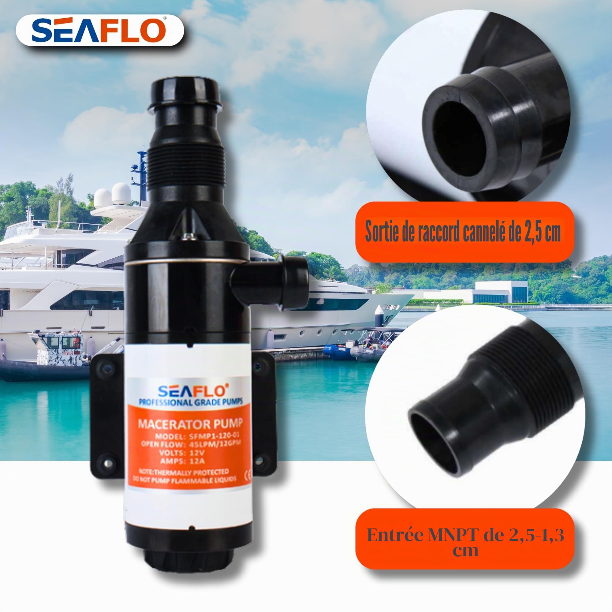 SEAFLO Nouveau système de pompe à broyeur 12 V pour RV Marine Série 01 Moteur amélioré