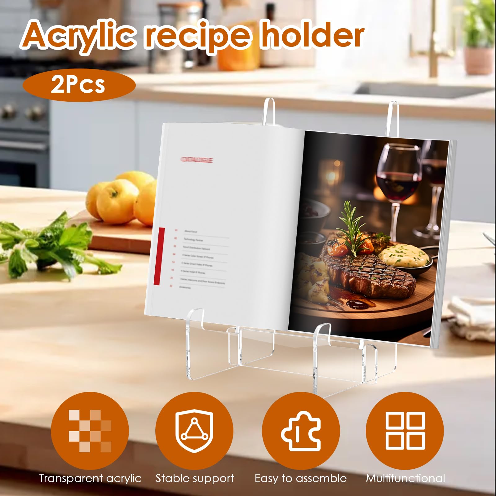 AFOROEOA Black Acrylic Cookbook Stand - 8.8x4.7 Inch Recipe Holder, Counter Display For Books, Plates, Photos
