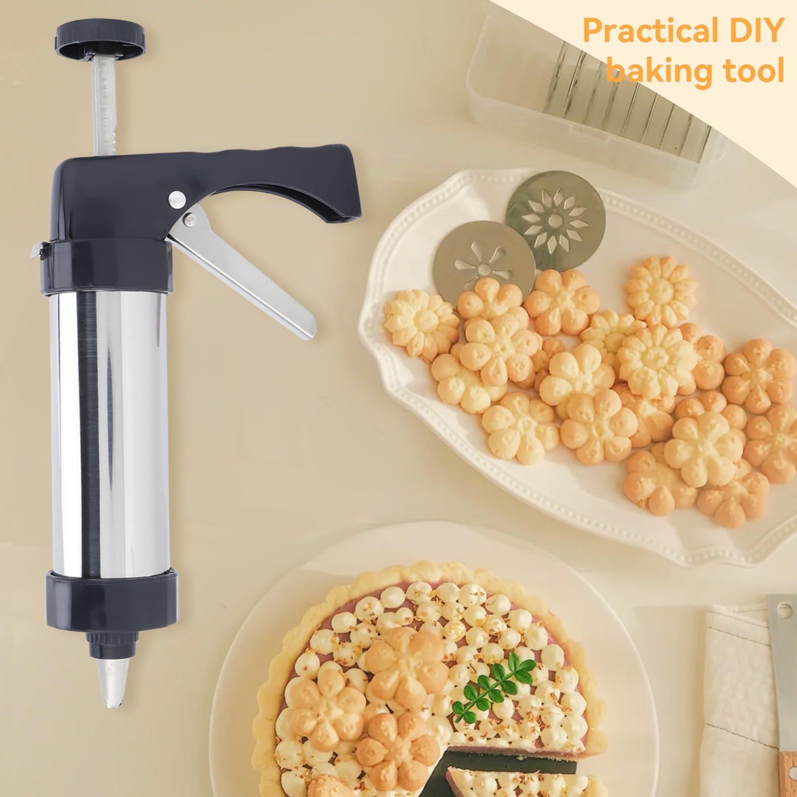 Westmark Presse à pâtisserie/seringue à garniture, avec 8 disques de moulage et 8 buses de moulage, capacité : 250 ml, acier inoxydable/plastique, argent /rouge, 32332260
