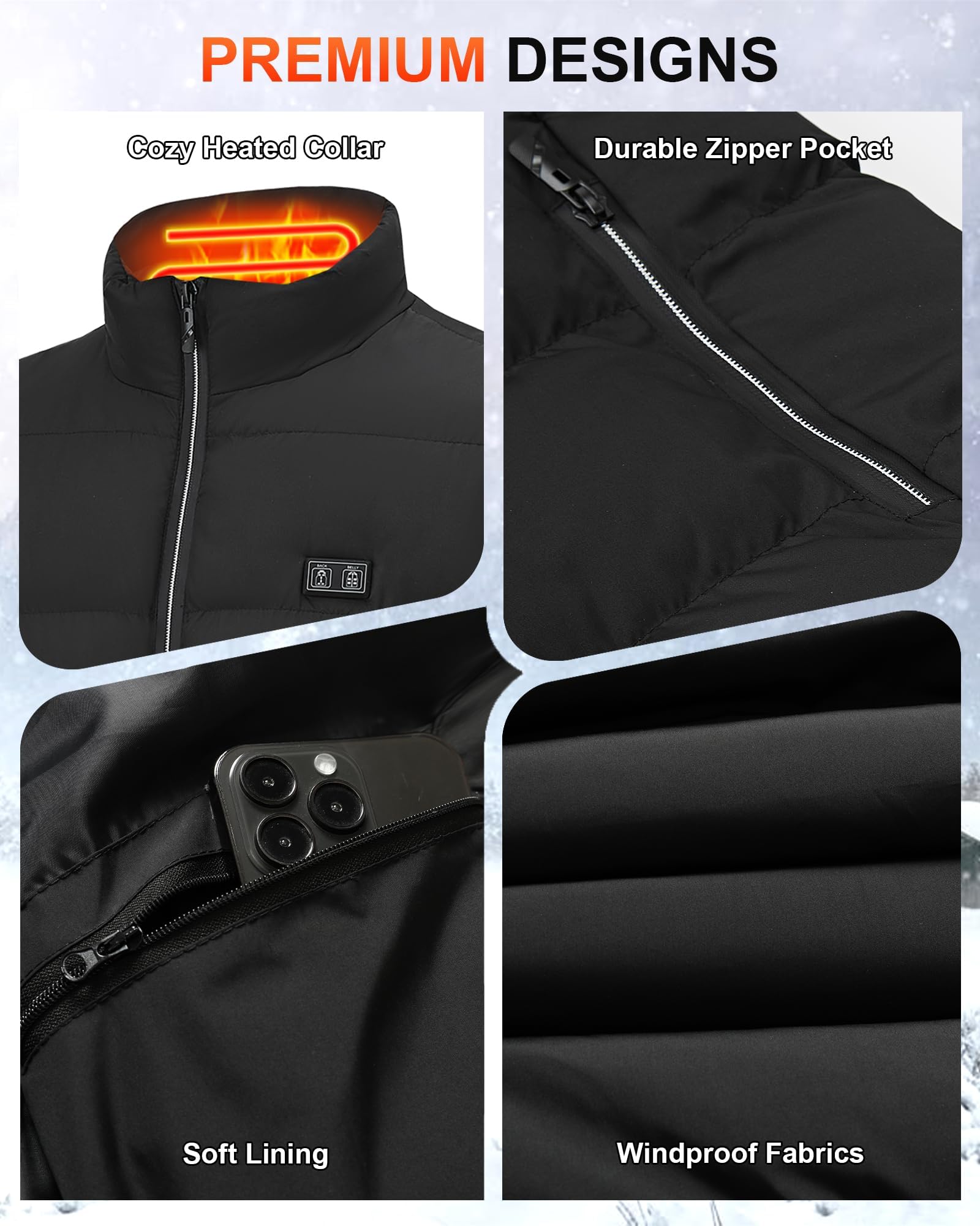 Gilet elettrico riscaldato da uomo: USB 3 livelli di temperatura, gilet riscaldante con batteria da 7,4 V 16000 mAh, 15 zone di riscaldamento, giacca invernale leggera riscaldata per escursioni