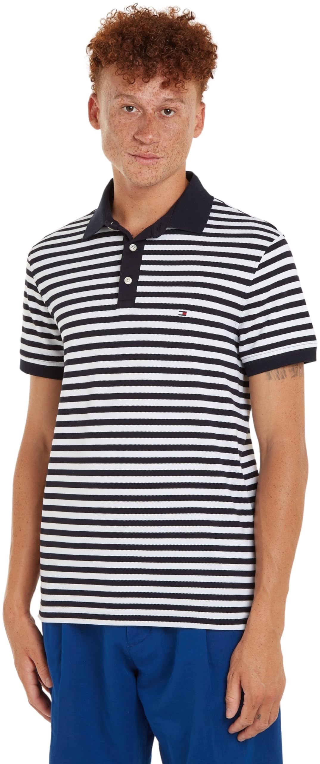 Tommy Hilfiger 1985 Slim Polo S/S Polos Men's, Blue (Desert Sky/White), S