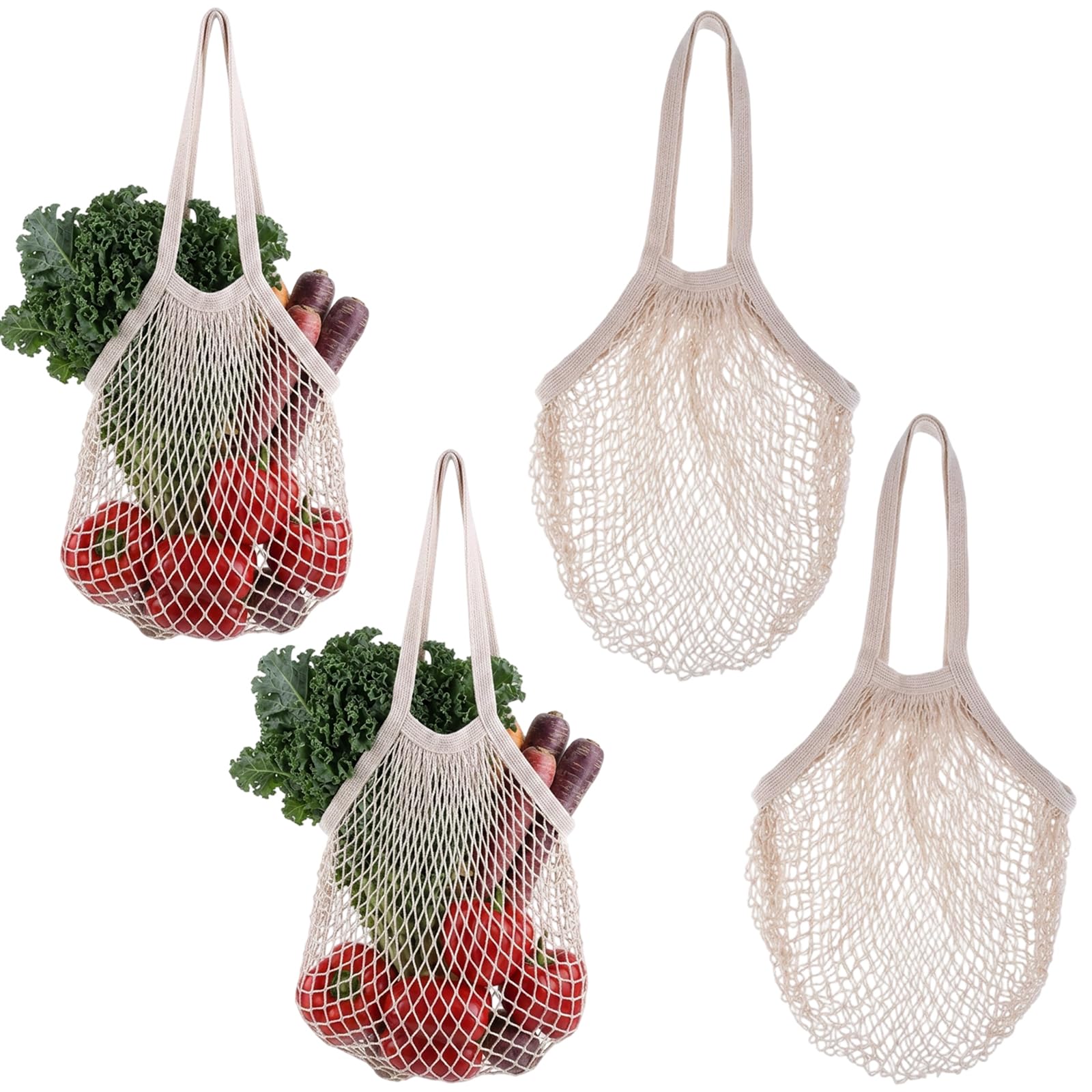 KFSCIP Shopping Bags, 4 Pack Cotton Linen Mesh Bags for Grocery Shopping and Produce Storage, Lightweight String Bag Set for Daily Use and Travel, Each Bag Weighs 20 Grams