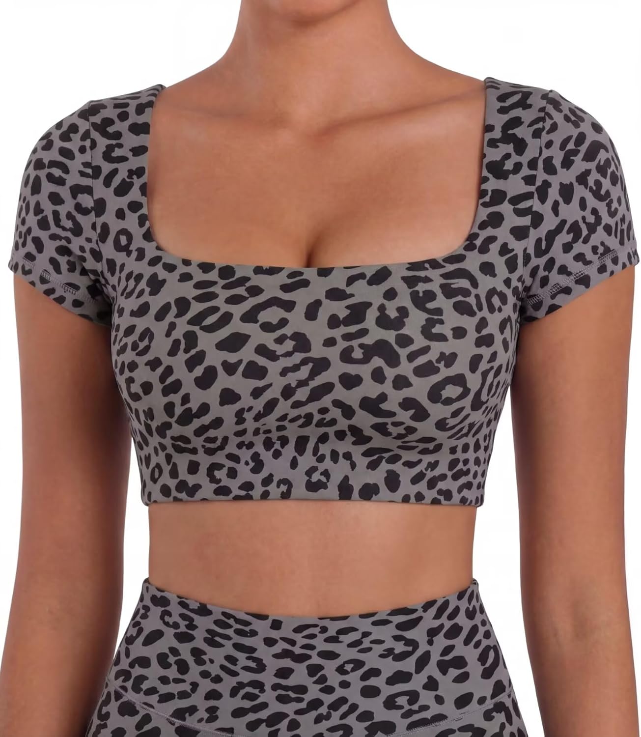 Sunzel Womens Short Sleeve Crop Top with Built in Bra Athletic Yoga T Shirt Casual Fitted Workout Gym Active Tee with Padding