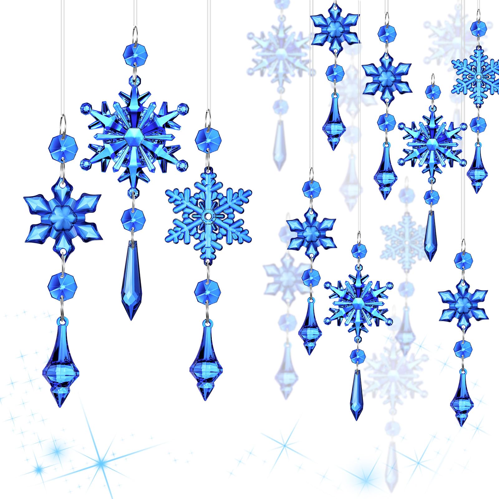 Boao Royal Blue 15 Pcs Crystal Snowflake Ornaments for Winter Acrylic Snowflake Decorations Wonderland for Party Favor Celebration