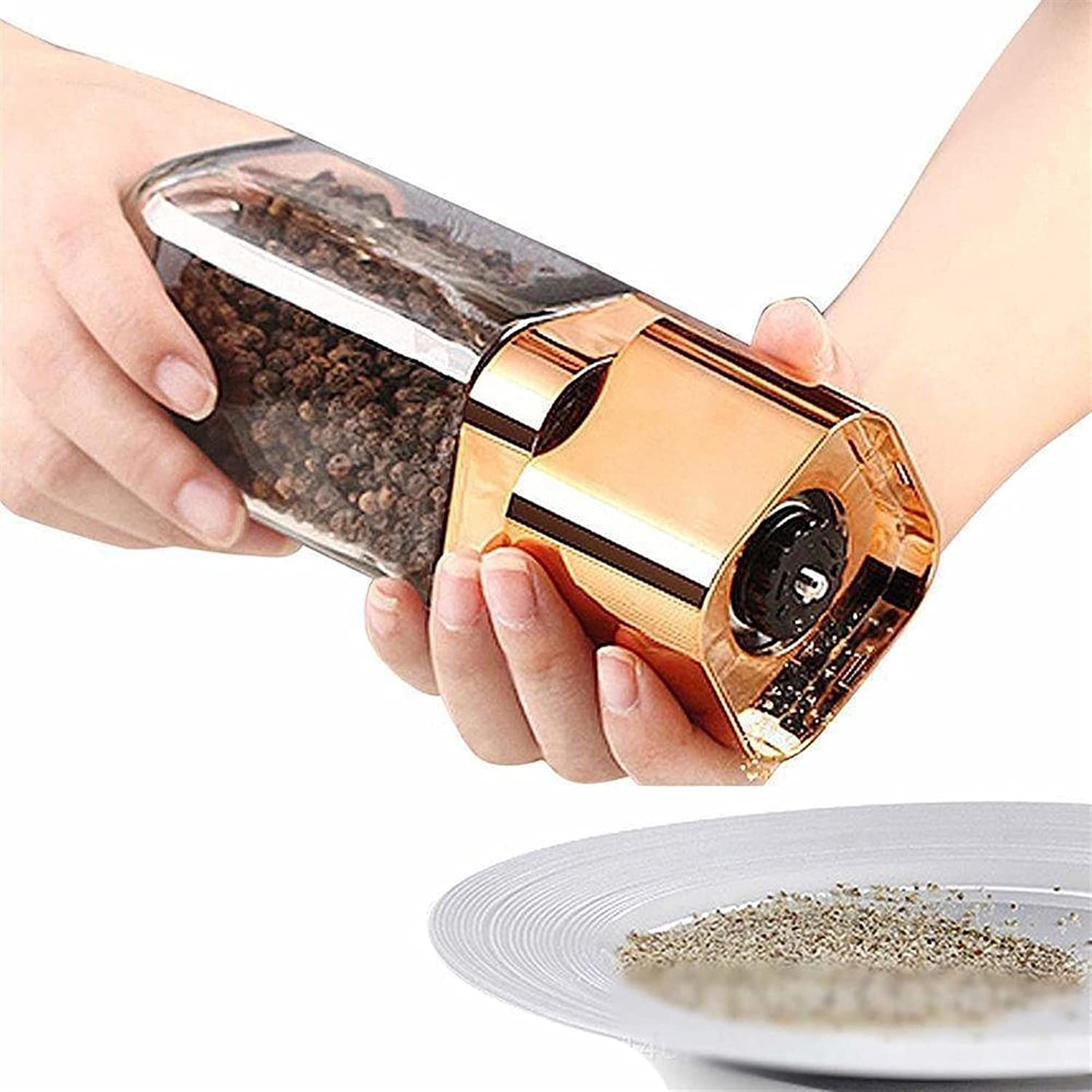 Młynek do soli i pieprzu, młynek do pieprzu Moda młynek do soli i pieprzu Szklana butelka Premium Solniczka i pieprzniczka z ceramicznym młynkiem do przypraw (złoto / 180 ml) Młynek do pieprzu (kolor: