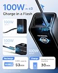 EF ECOFLOW Rapid 25000mAh Power Bank, 170W Portable Charger with Retractable USB-C Cable, 100W Fast Charging Laptop Power Bank, Compatible with iPhone 17/16/15, Samsung, USB-C Devices, Black