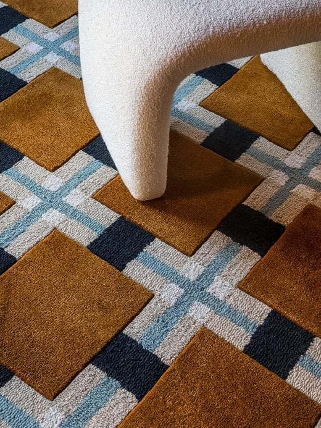 Hand-Tufted Wool Area Rug | 8x10 ft Kitchen Rug | Geometric Square Patchwork Carpet for, Living Room, Bedroom, Hallway | Modern Durable Indoor Woolen Rug