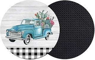 Farmhouse Wood Grain Coasters Set of 2, Absorbent Coasters for Drinks, Modern Cactus Truck Black Plaid Coaster for Desk Coffee Table Protection, Home Decor House Warming Gifts 4"