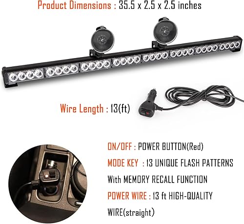 Miniatura 3 de Barra de luz para asesor de tráfico, 35.5 pulgadas, 13 patrones de intermitencia, barra de luz estroboscópica de emergencia, 32 LED de advertencia,