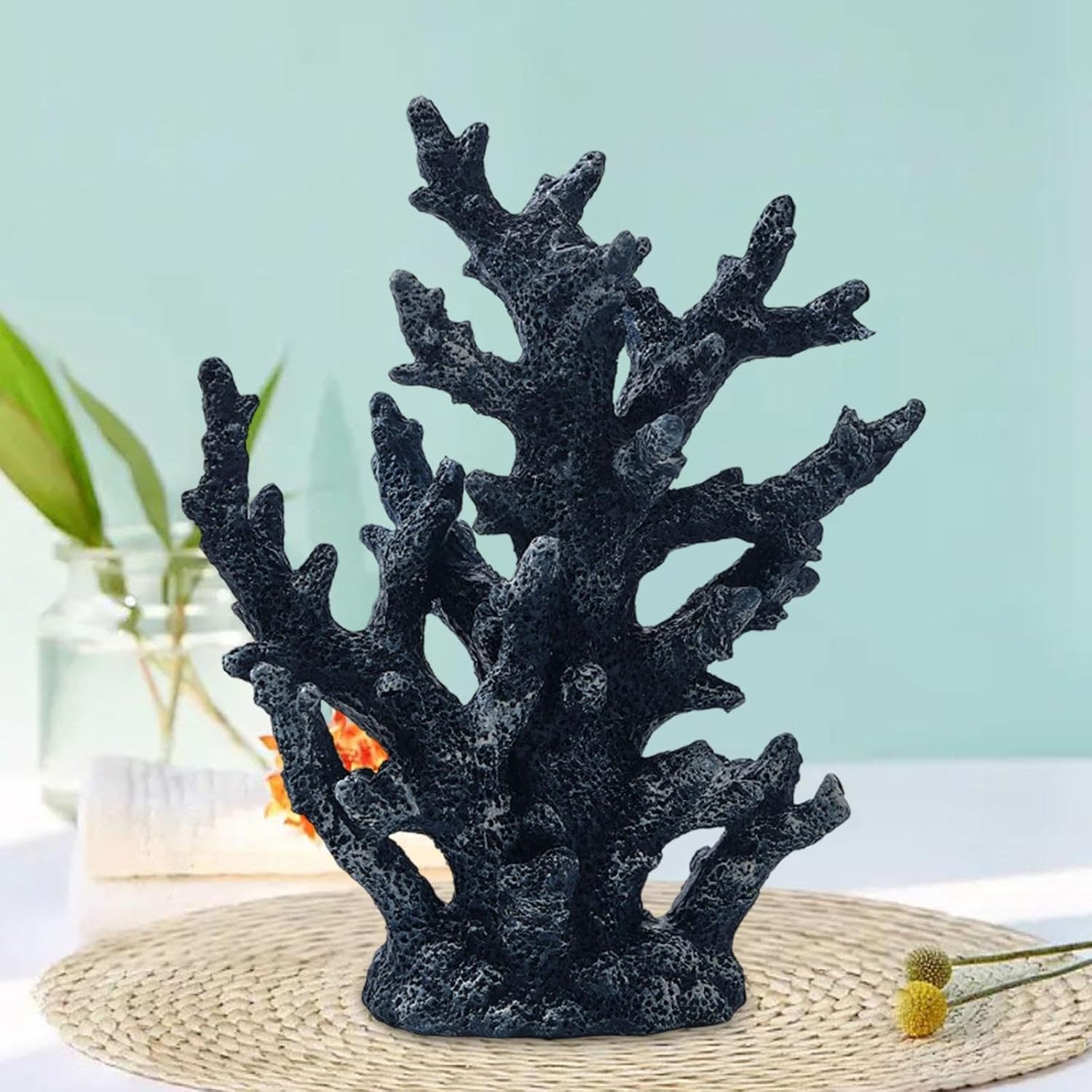 Artificial Coral Tank Decor Coral Statue Resin Aquarium Ornament Desktop Decor for Bookshelf Landscaping Gift Collection- Black