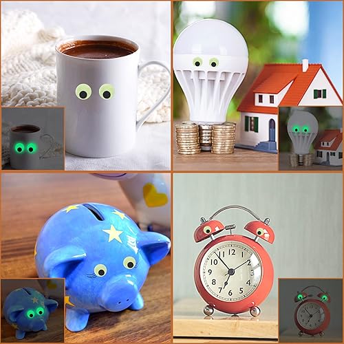 Miniatura 7 de UPINS 500 piezas de ojos que se mueven Googly autoadhesivos, brillan en la oscuridad, ojos de Google para manualidades, decoración de 0.394 in,