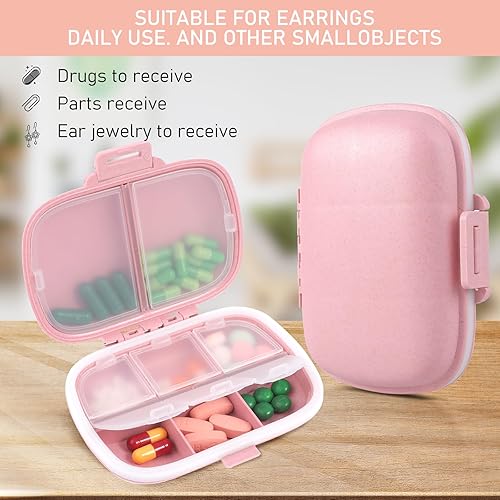 Miniatura 5 de Sibba 1 caja organizadora de píldoras, bonito estuche semanal y mensual para medicamentos 3 veces al día, portátil, pequeño dispensador de