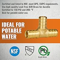 Vista 3 de SUNGATOR Paquete de 50 accesorios Pex de 1/2" en T, accesorios Pex de 1/2 pulgada en T, sin plomo, de latón, certificados NSF