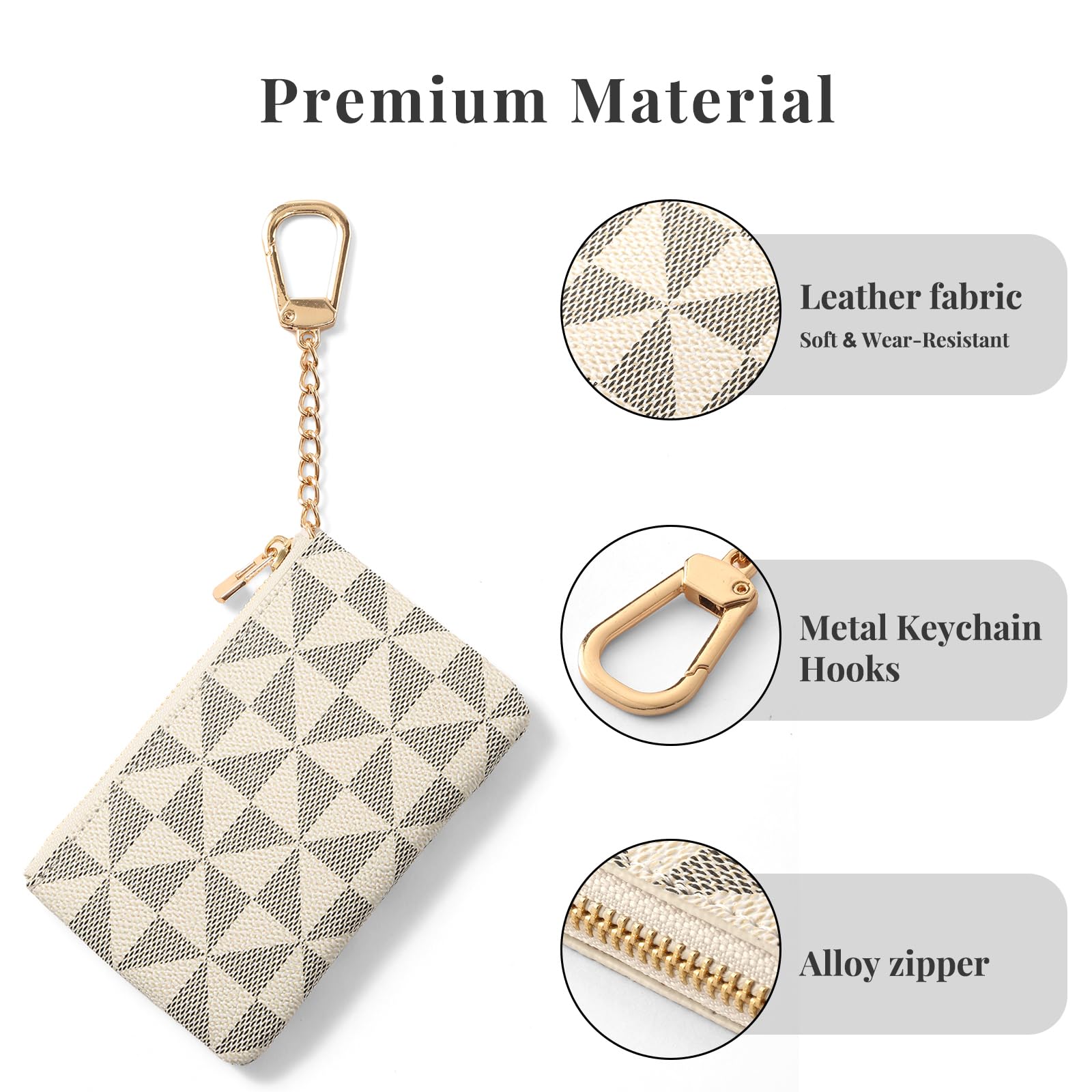 Portamonete in pelle da donna con portachiavi, piccola cerniera, portamonete, porta carte, pochette per donne e uomini, bianco, Portamonete in pelle con cerniera