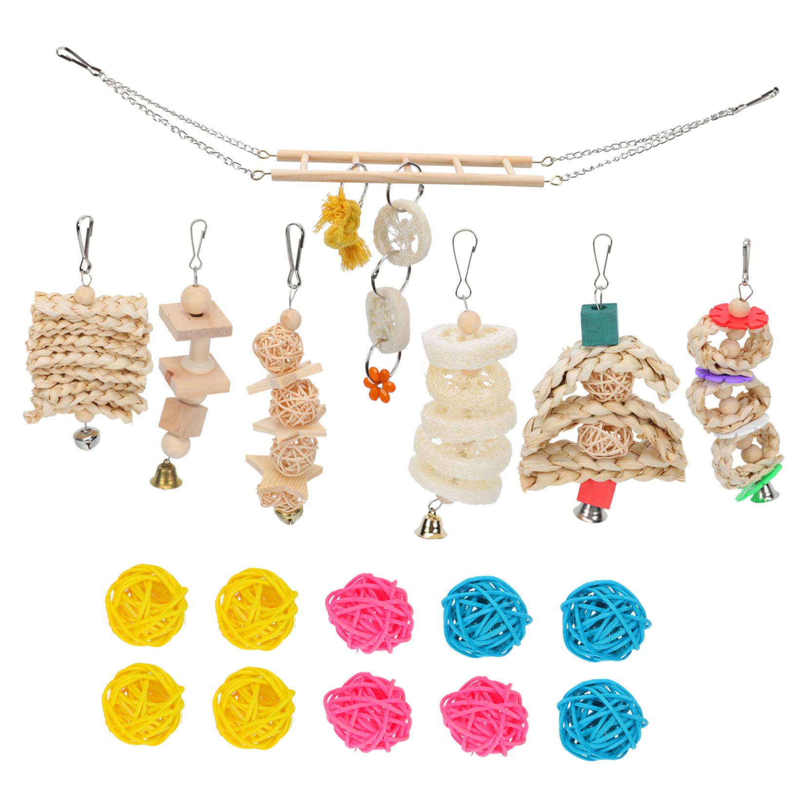 BUGUUYO17pcs parrot toy set parrot swing toy hanging parrot bite toy wooden beads for birds parrot wood perch bird cage accessories bird swing toys Acrylic birdcage parrot supplies