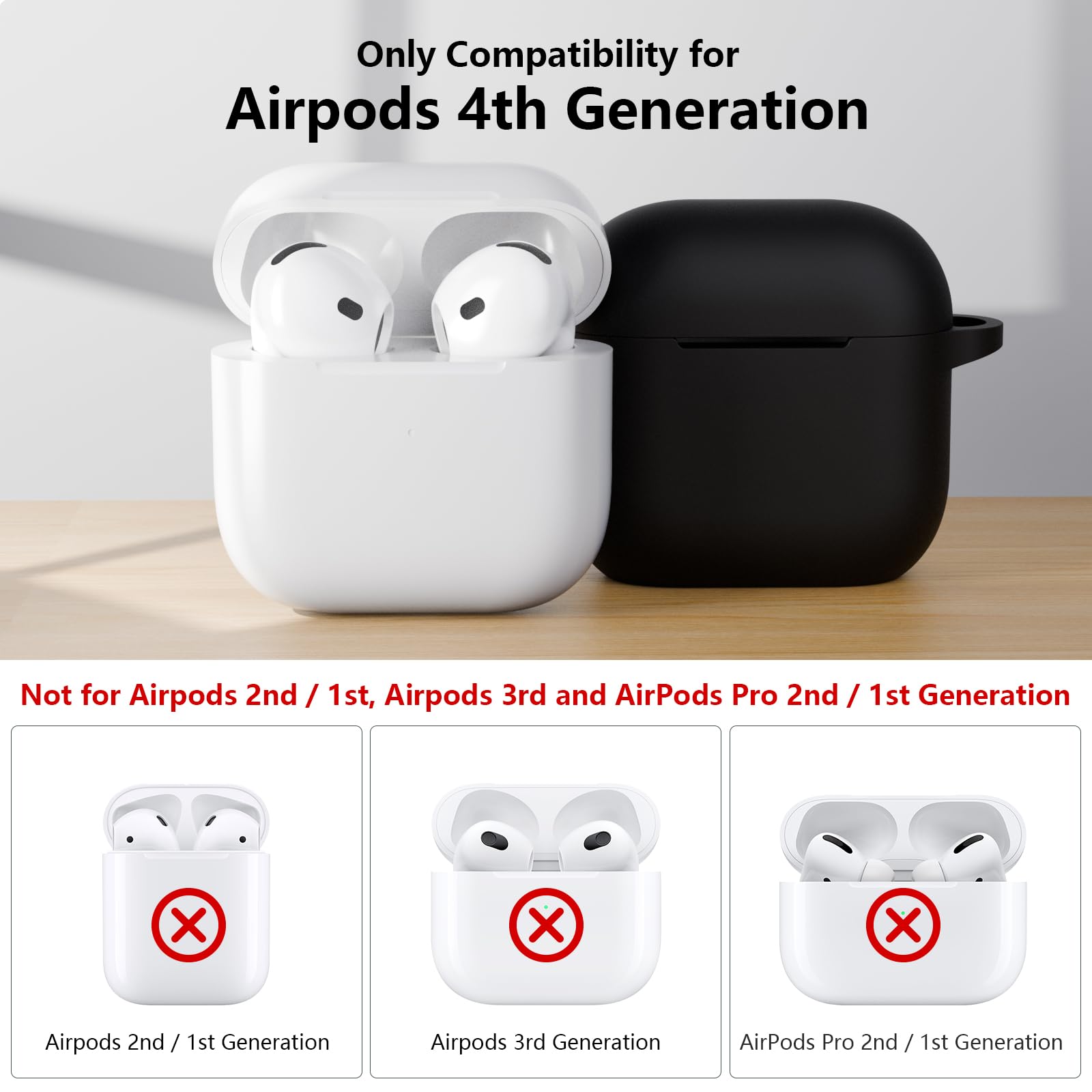 KOKOKA Custodia Case Compatibile con AirPods 4 2024 con Kit di Pulizia, Case Cover Protettiva in Morbido Silicone per AirPods 4ª Generazione con Moschettone, LED Anteriore Visibile, Nero - 4