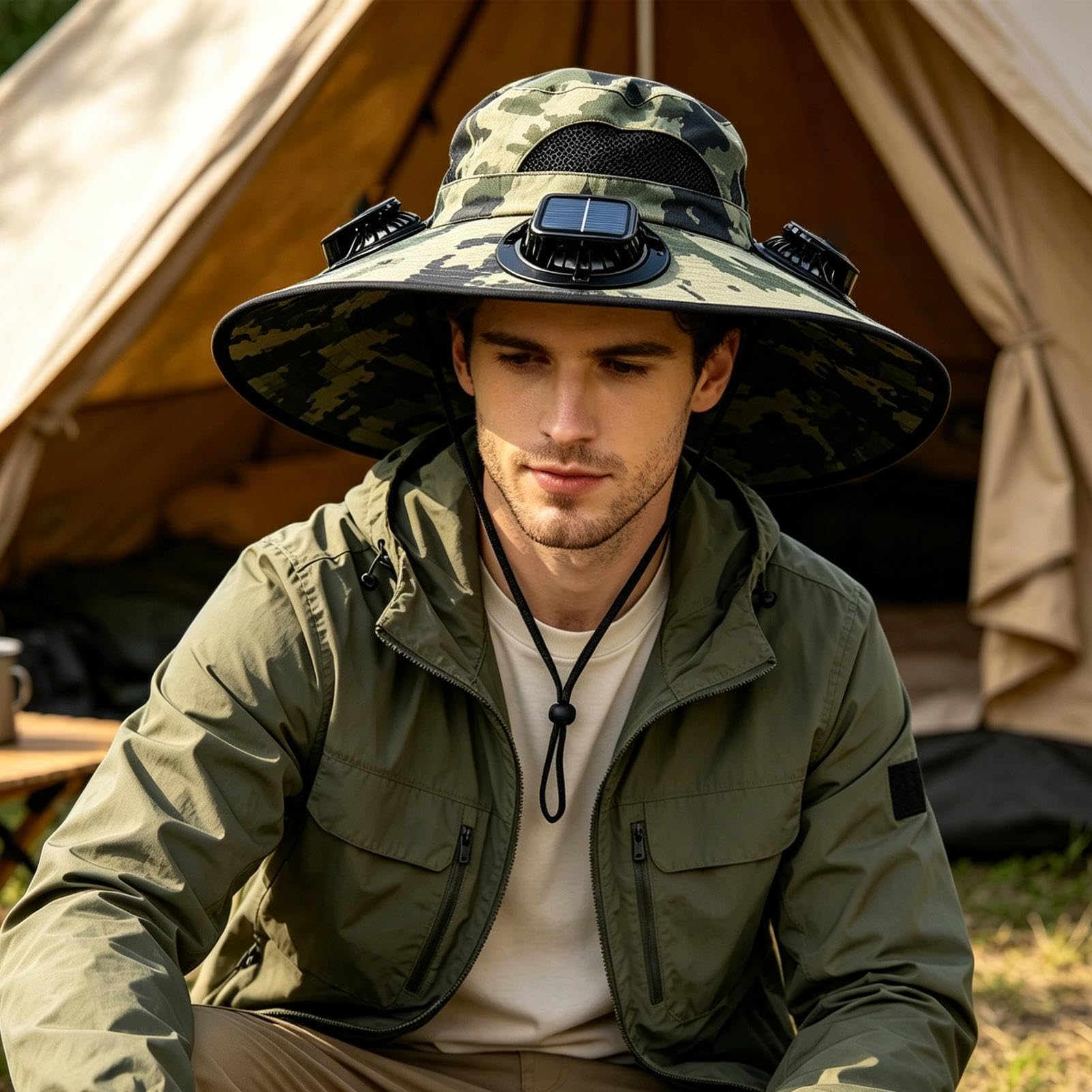 Sombrero de abanico solar – 3 velocidades que absorbe el sudor, sombrero de ala ancha con panel solar, para mujeres y hombres, al aire libre, playa, verano, camping, pesca, senderismo, golf