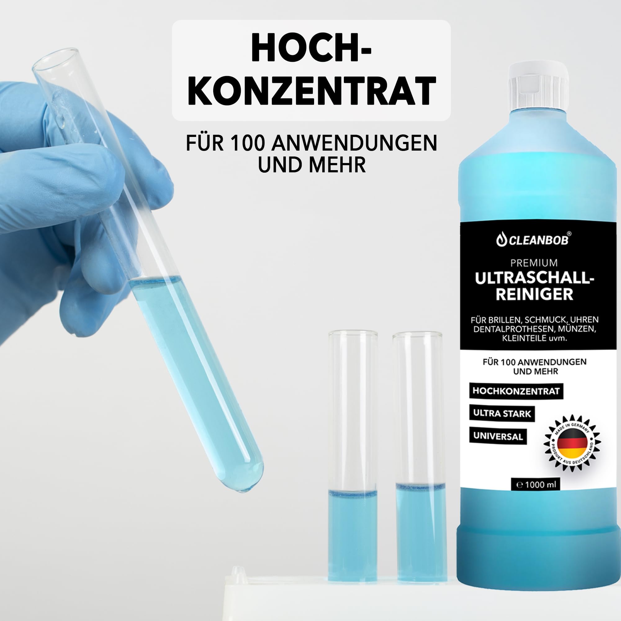 Koncentrat do czyszczenia ultradźwiękowego premium, 1 l, czyszczenie okularów, biżuterii, zegarków, protez, nadaje się do wszystkich urządzeń ultradźwiękowych, środek do czyszczenia srebrnej