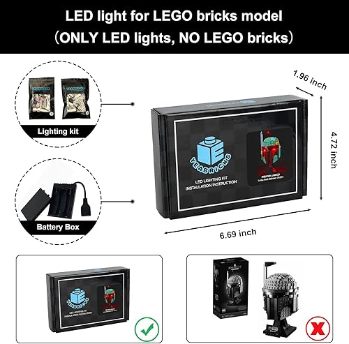 Miniatura 2 de Vaodest Luz LED para casco Lego Boba Fett 75277, diseño y configuración compatible con el modelo 75277 (solo luz LED, no kit de bloques de