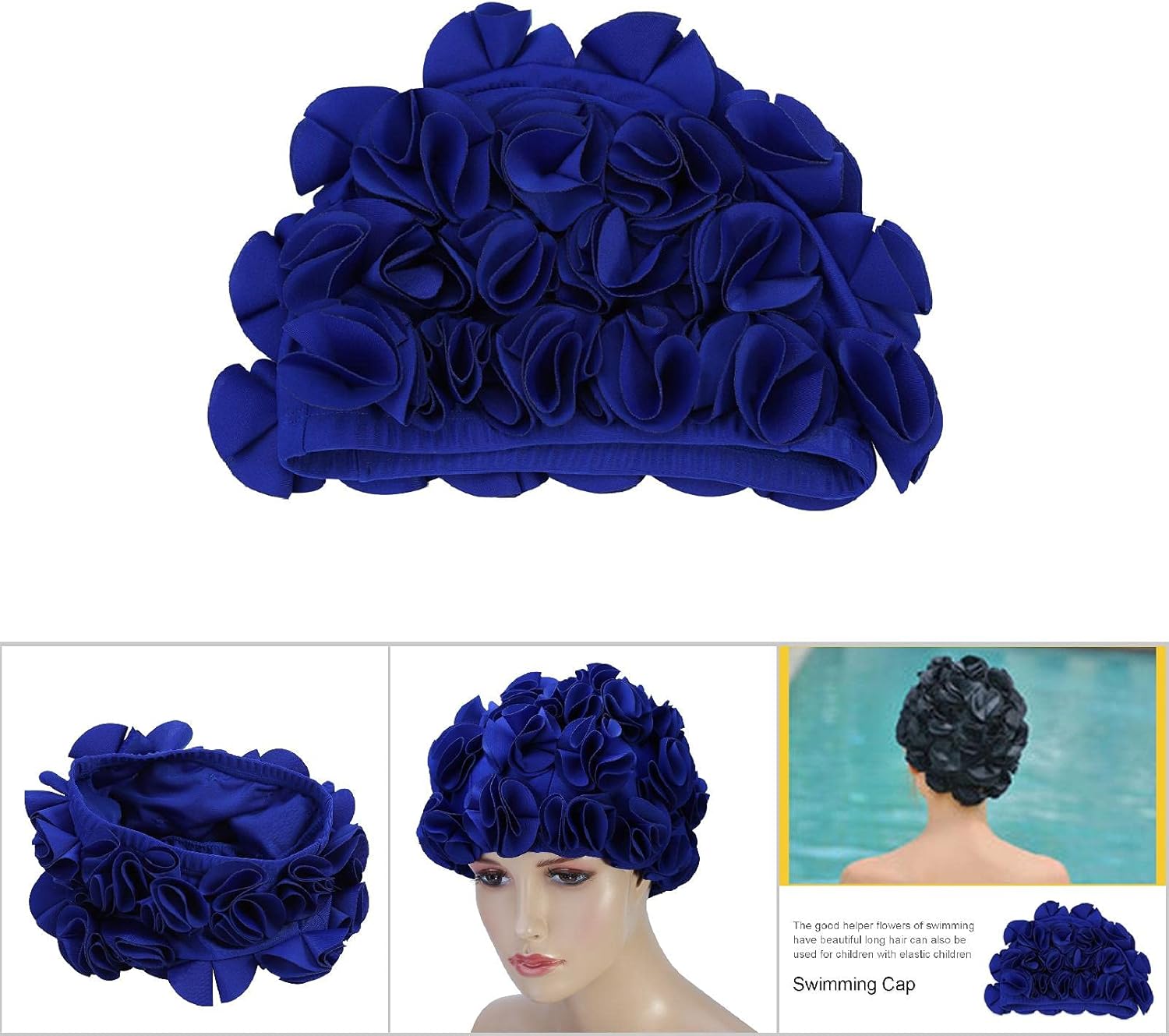 Keenso Flower Swim Hat，Bathing Women Children Retro Floral Flower Fashion Elastic Swiming Hat Long Hair Swim Bathing