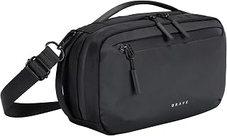 BRAVE Travel Tech Pouch | Extra Large 11cm Electronics Organizer Bag with Back Compartment | Waterproof Case, Shoulder Strap & Dual Handles | for Chargers, Earbuds, & Power Bank - Black (BTP-06)