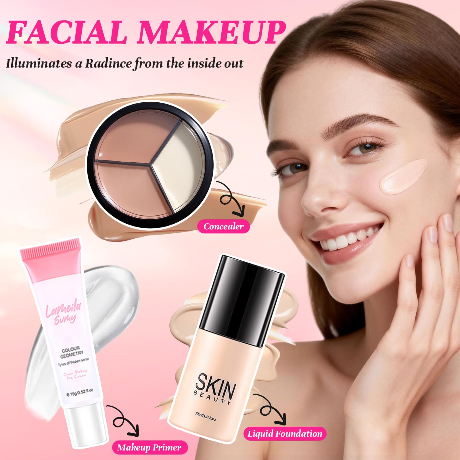 Coffret Maquillage Femme, Kit de Maquillage Tout-en-un, Coffret Cadeau Maquillage Ado Fille avec Fond de Teint, Fard à Paupières Palette, Blush, Correcteur, Brillant à Lèvres, Eyeliner, Mascara
