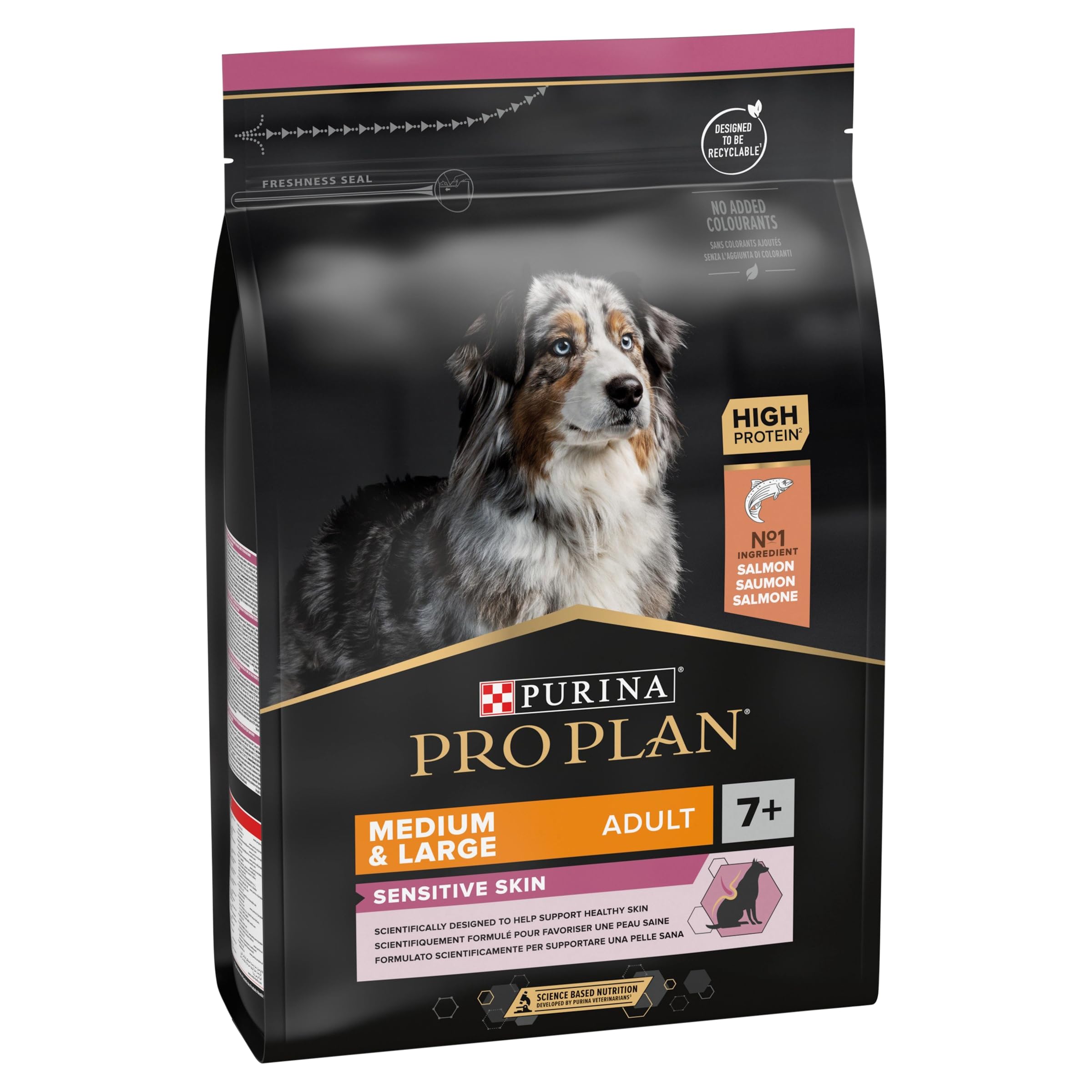 Purina Pro Plan Optiderma Medium e Large Adult 7+ Crocchette Cani, 4 Confezioni da 3 kg