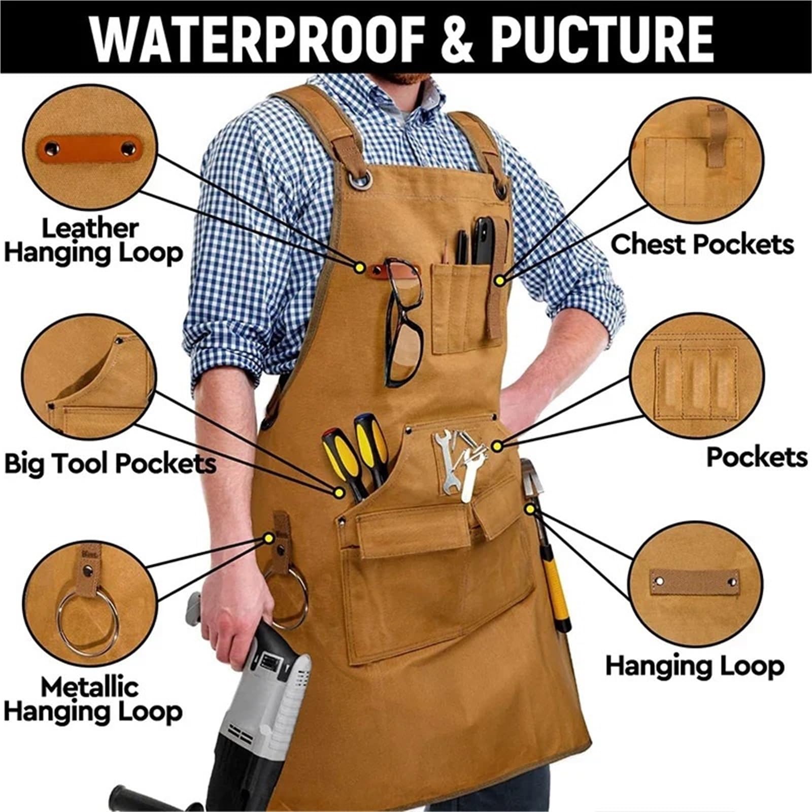 Grembiule da lavoro con tasche for attrezzi resistente in tela unisex cinghie incrociate sul retro regolabili for la casa di pittura falegname Per Giardino