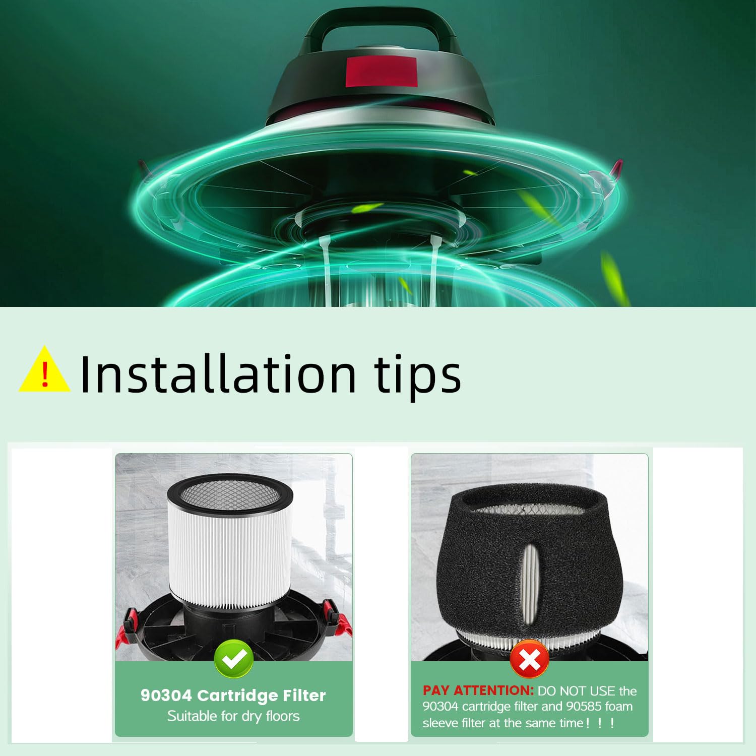 Filtro de repuesto 90304 para aspiradoras húmedas y secas Shop Vac 90304, 90350, 90333, 90585, de 5 galones y superiores (2 filtros de repuesto + 2 tapas)
