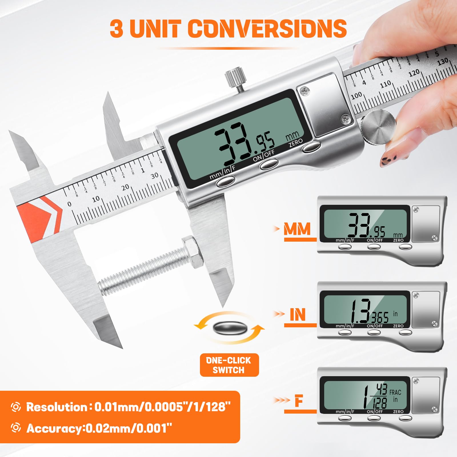 Calibro Digitale, HARDELL 150 mm (6 Pollici) Strumento di Misurazione in Acciaio Inox, Design Protettivo, Passaggio Facile tra Pollici, Millimetri e Frazioni, Ampio Schermo LCD per Casa/Fai da Te