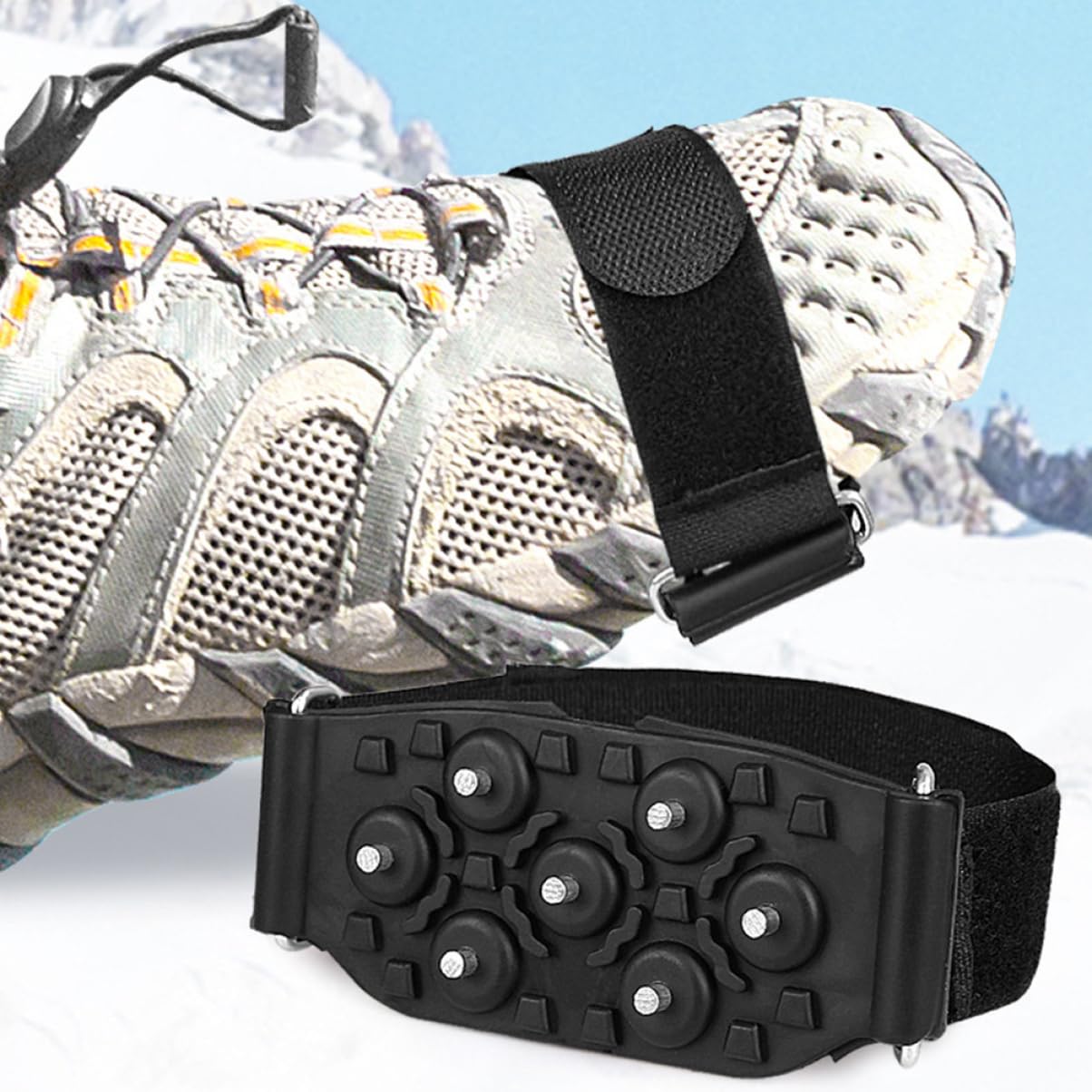 TOYANDONA Ramponcini Antiscivolo Regolabili per Escursionismo e Arrampicata Copertura per Scarpe con Denti per Neve e Ghiaccio Adatta Tipi