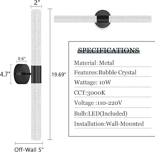 Miniatura 2 de Juego de dos apliques de pared negros modernos LED para comedor, iluminación de pared de 30 W, 3000 K, luces de pared LED de cristal con cable para