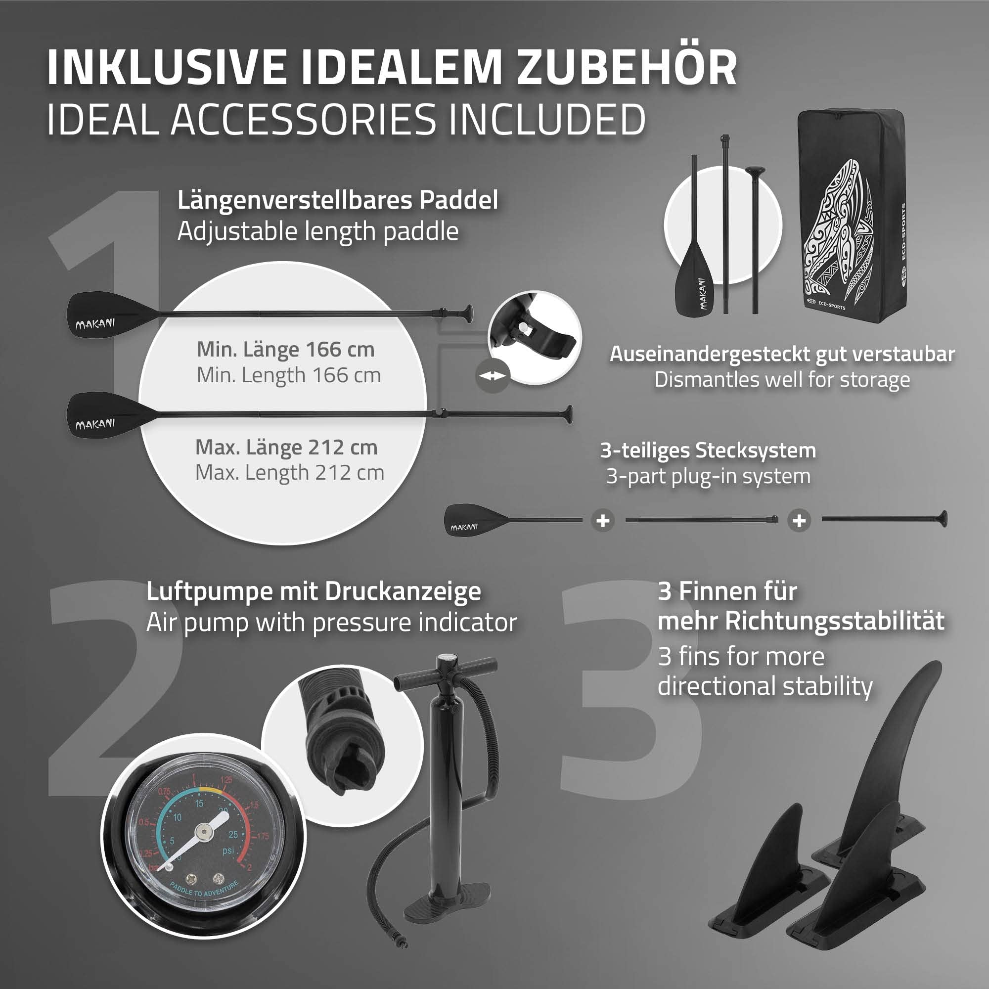 ECD Germany Stand Up Surf Paddle Board Inflable 305/308/320/380 cm | PVC | hasta 120/150 kg | Grosor 10/15 cm | Tabla de Surf Paleta Bolsa de Transporte Bomba de Aire Modelos