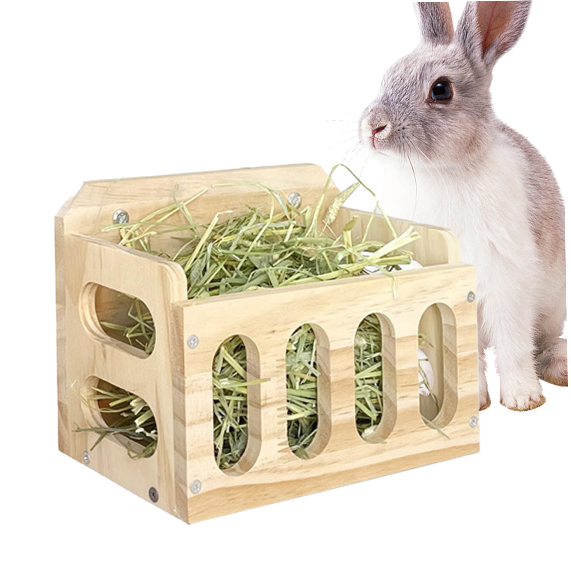 Obelunrp Rabbit Hay Feeder, Wooden Rabbit Hay Rack, Grass Feeding Shelf Dispenser, Hay Holder for Small Pets Bunny Guinea Pig Chinchilla (23.5x13.5x17cm)