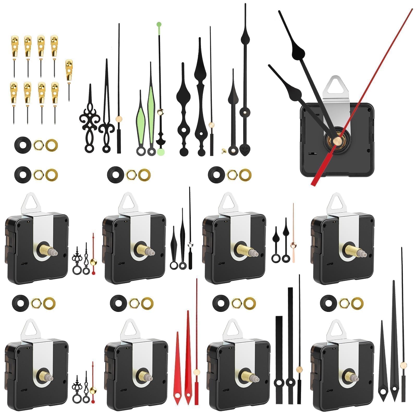 EEEKit Mecanismo de Reloj de Pared, 9PCS Movimiento de Cuarzo Silencioso a Pilas con 12 Manecillas Decorativas para Proyectos DIY