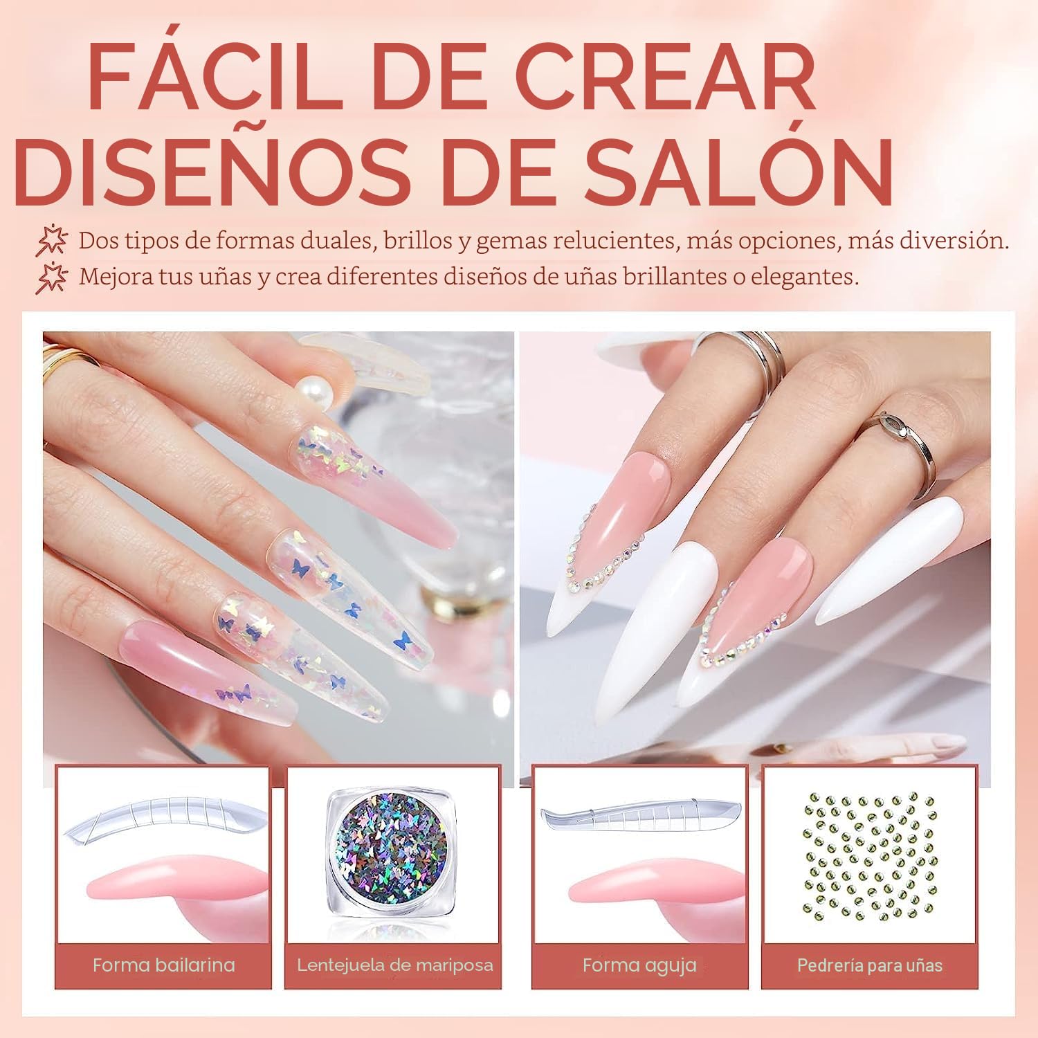 Modelones Polygel Starter Set, 6 Colores Glitter Negra Claro Nude Polygel Set con Base Top Coat Slip Solution Poly Nails Quick Extension Builder Gel Manicura Set para uñas de gel DIY
