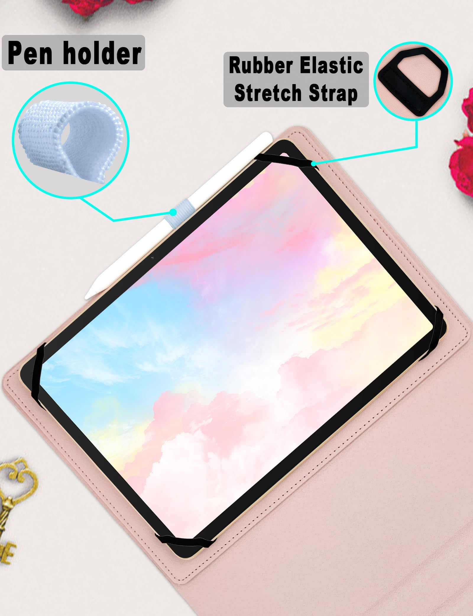 Funda universal con teclado para tabletas de 9.7, 10.1, 10.2, 10.5, 11.9 y 11 pulgadas, teclado extraíble retroiluminado arcoíris de 7 colores con soporte para bolígrafo para tablet Android