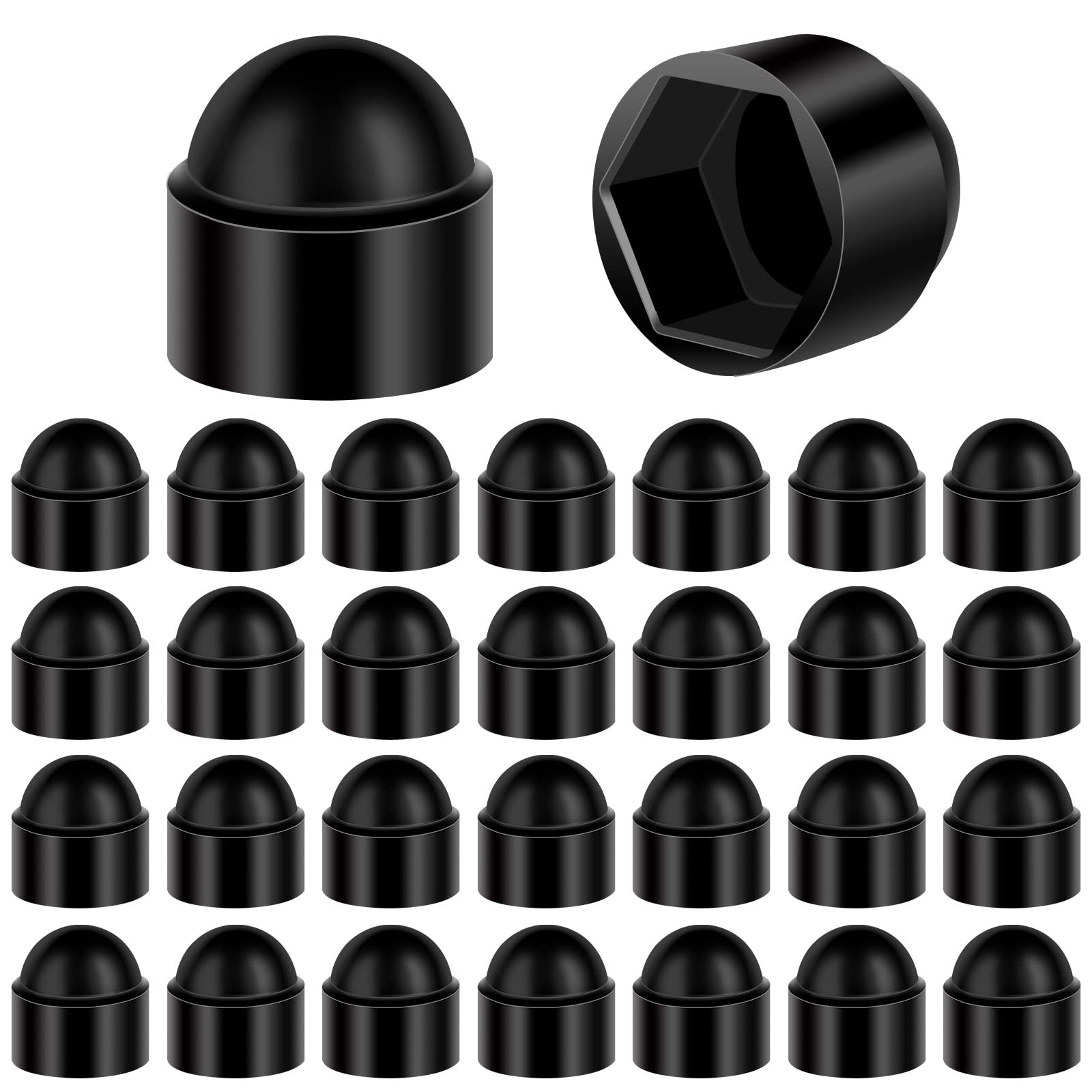 M10-17mm Plastic Dome Hex Head Bolt Nut Protection Caps Cover Hexagon 30PCS Blac