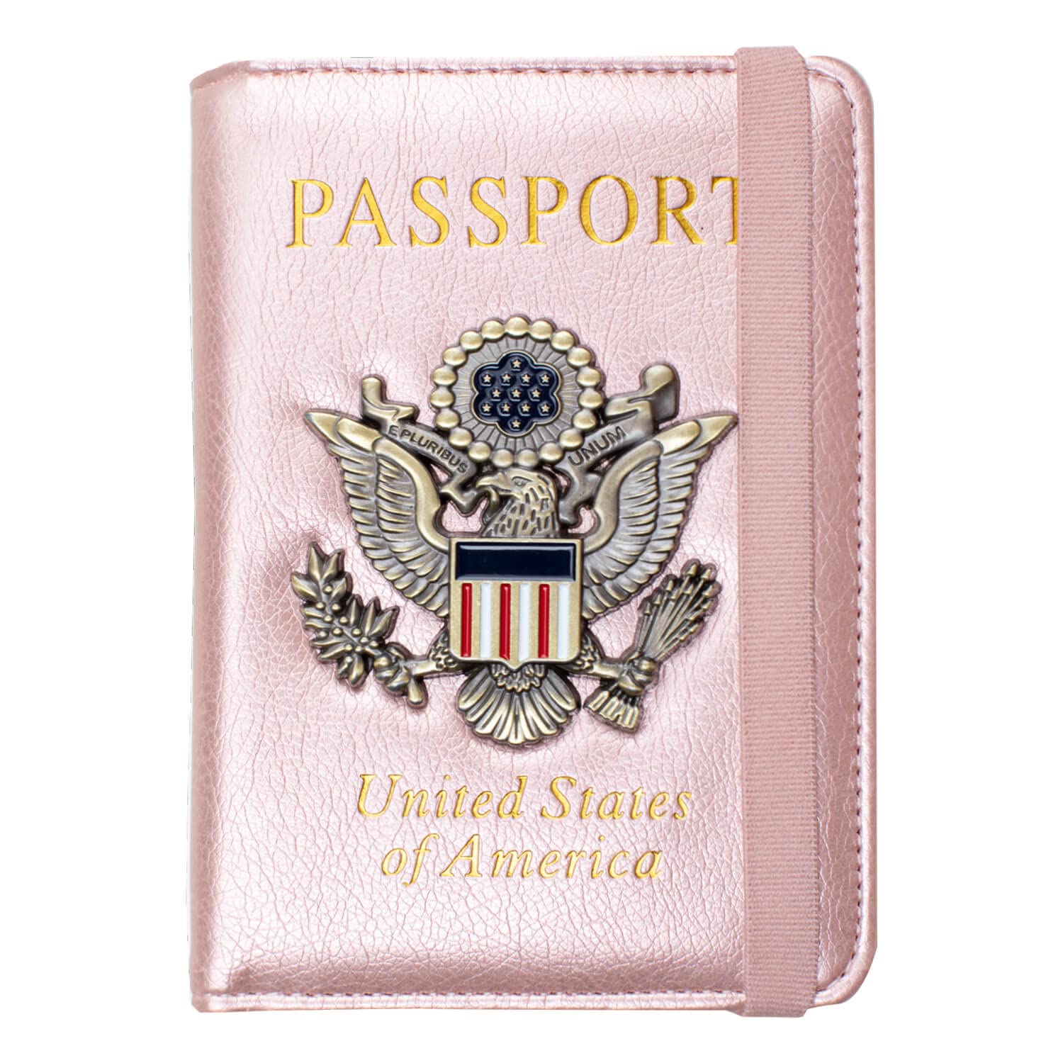 Passport Holder and Card Slot Combo RFID Blocking Leather Travel Passport Wallet for Men and Women US Passport Cover,Rose Gold